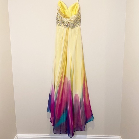 Camille La Vie Jeweled Embroidered Yellow Color Cascading Formal Dress Size 2 - Picture 2 of 9